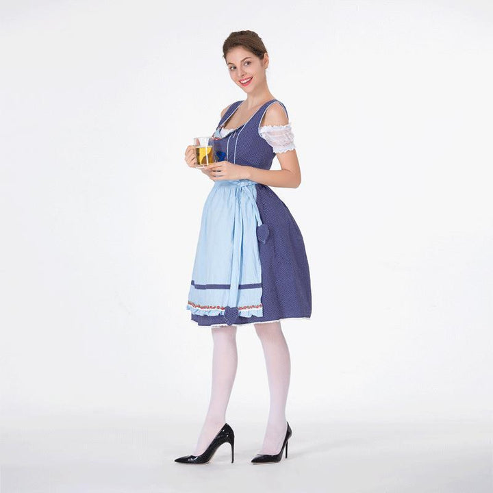 Damen nan klassisches Trachten-Dirndl mit gepunktetem Mieder, geschnürter Korsage und abnehmbarer Rüschen-Schürze Drune
