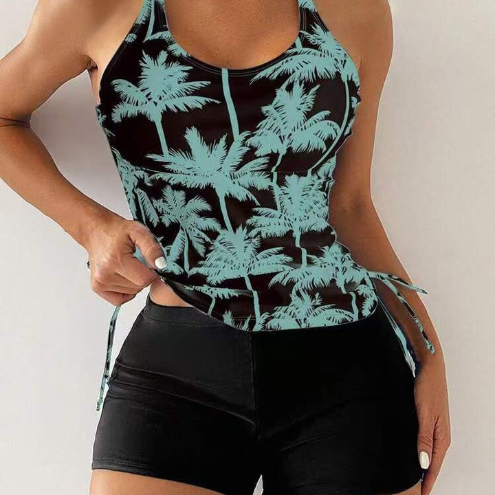Damen Sportliches Tankini-Set mit modischem Palmendruck und hoher Taille Drune