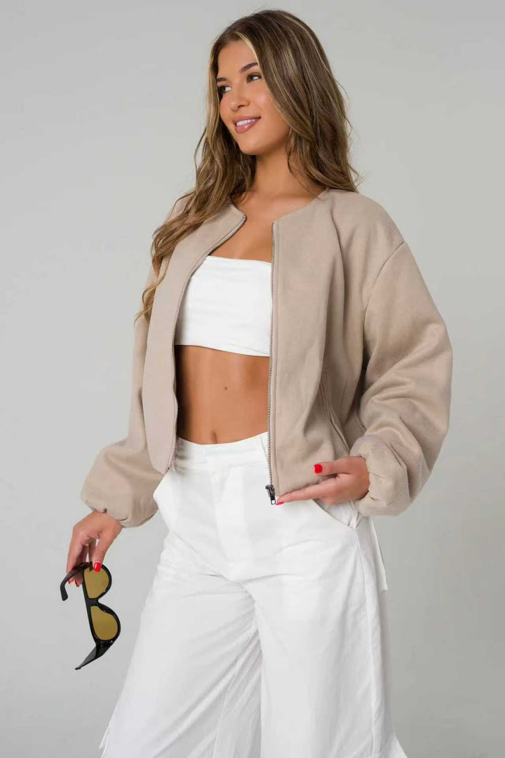 Damen Oversized Sweatjacke mit lässigem Schnitt und glänzender Oberfläche Drune