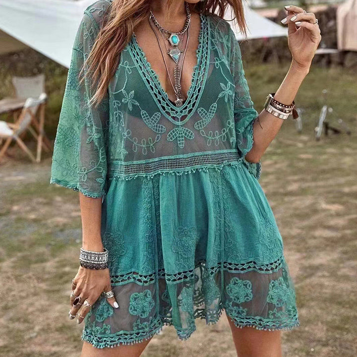 Damen luftiger Beachcover-Up mit aufwendiger Stickerei Drune