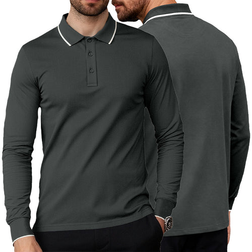 Herren nan langärmeliges Piqué-Poloshirt mit Kontrastpaspel am Kragen und Bündchen Drune