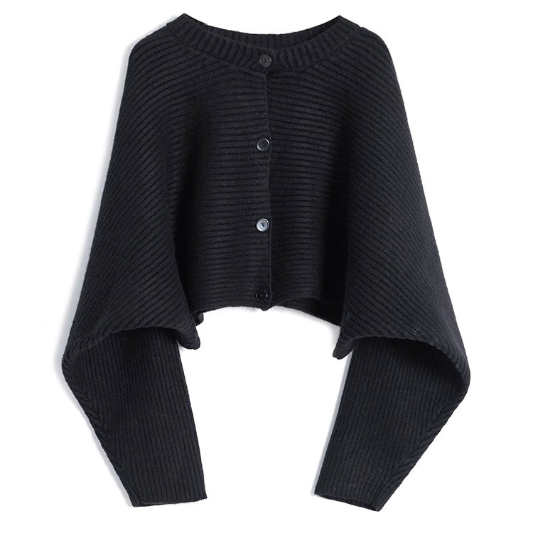 Damen modischer Strickoverwurf mit Knopfdetail und strukturiertem Design Drune