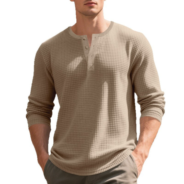 Herren nan Waffelstruktur-Henley-Langarmshirt mit Rundhalsausschnitt, mehrfacher Knopfleiste und entspannter Passform Drune