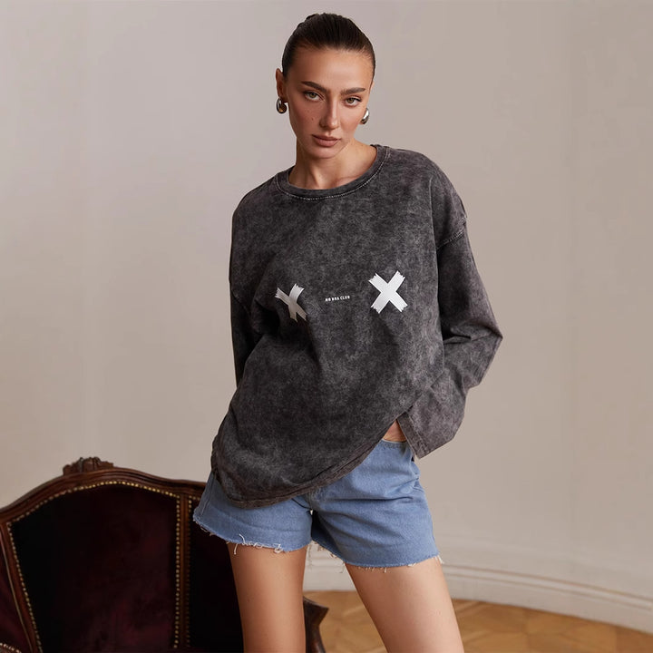Damen lässiges Sweatshirt mit kreativem Grafikdruck Drune