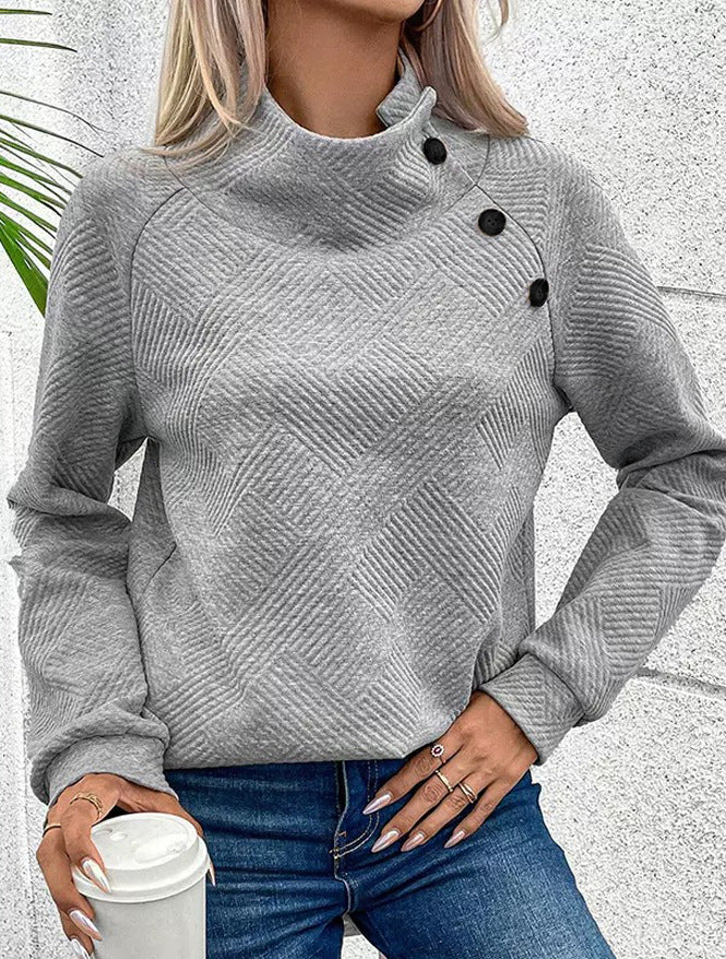 Damen Pullover mit hoher Kragenlinie und stilvollen Knöpfen Drune