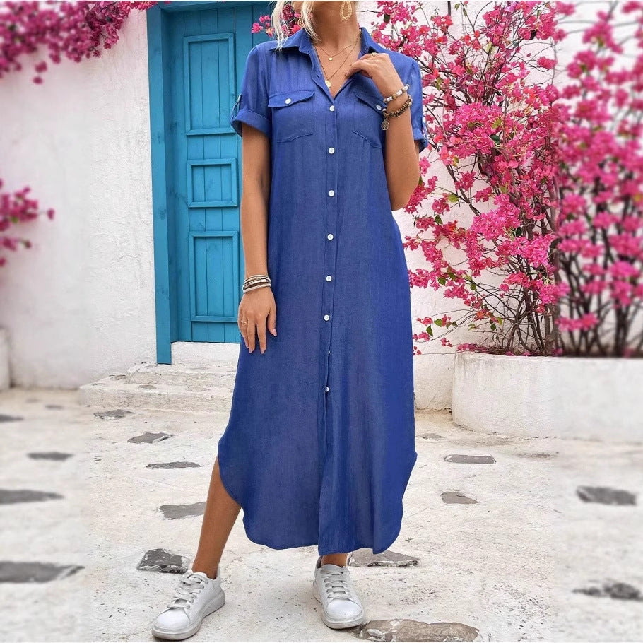 Damen Denim Hemdkleid mit Knopfdetails und seitlichem Schlitz Drune