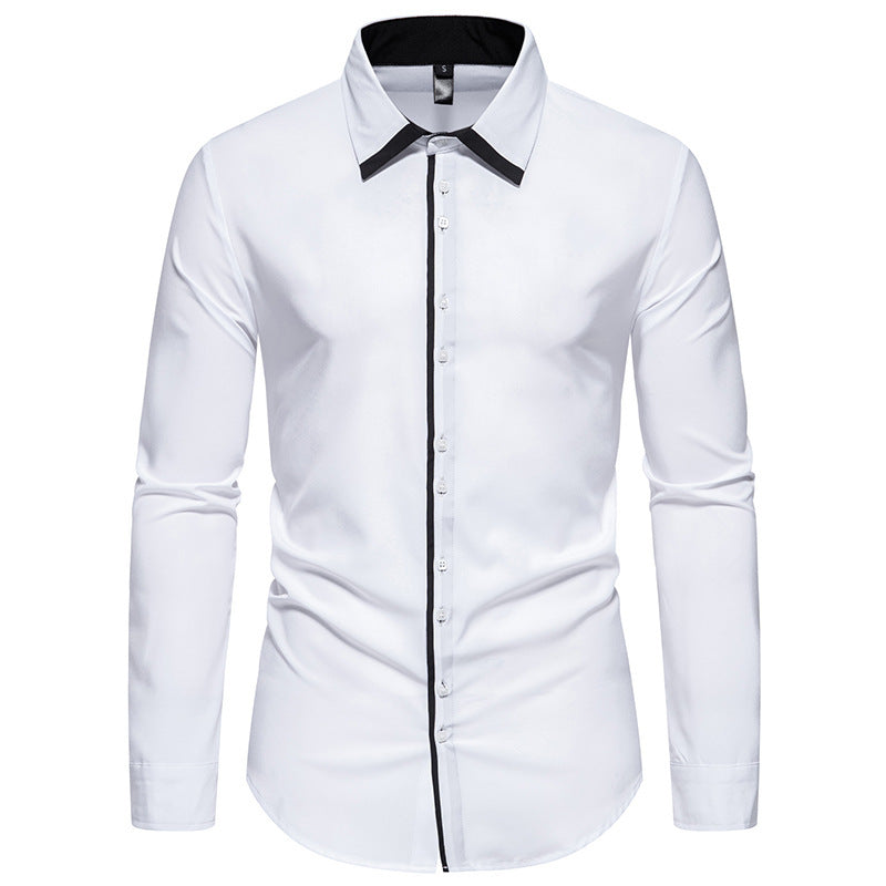 Herren elegantes Langarmhemd mit kontrastierendem Kragen und feinen Knopfdetails Drune