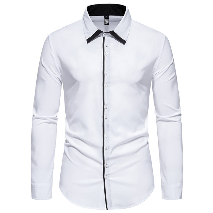 Herren elegantes Langarmhemd mit kontrastierendem Kragen und feinen Knopfdetails Drune
