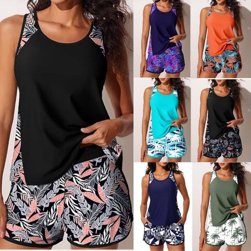 Damen Sportliches Tankini-Set mit hohem Bund und floralem Muster Drune