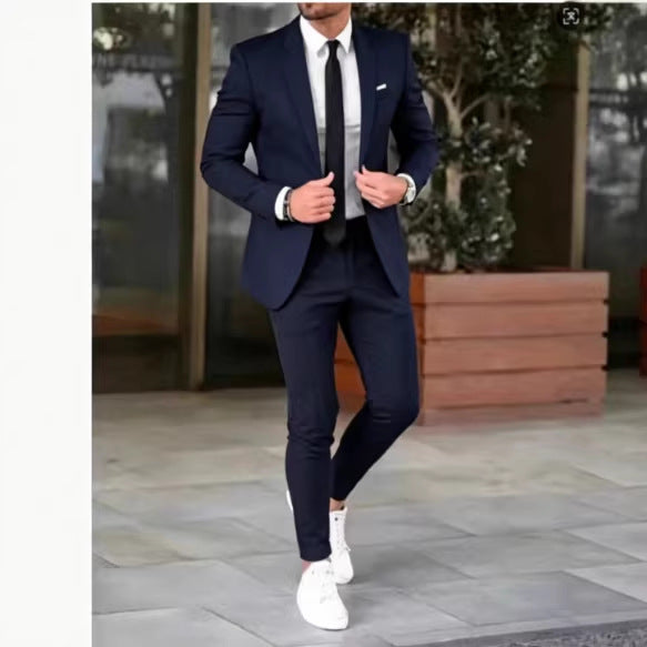 Herren nan tailliertes Anzugset aus leichtem Stretch-Twill mit Ein-Knopf-Sakko und Flat-Front-Hose Drune