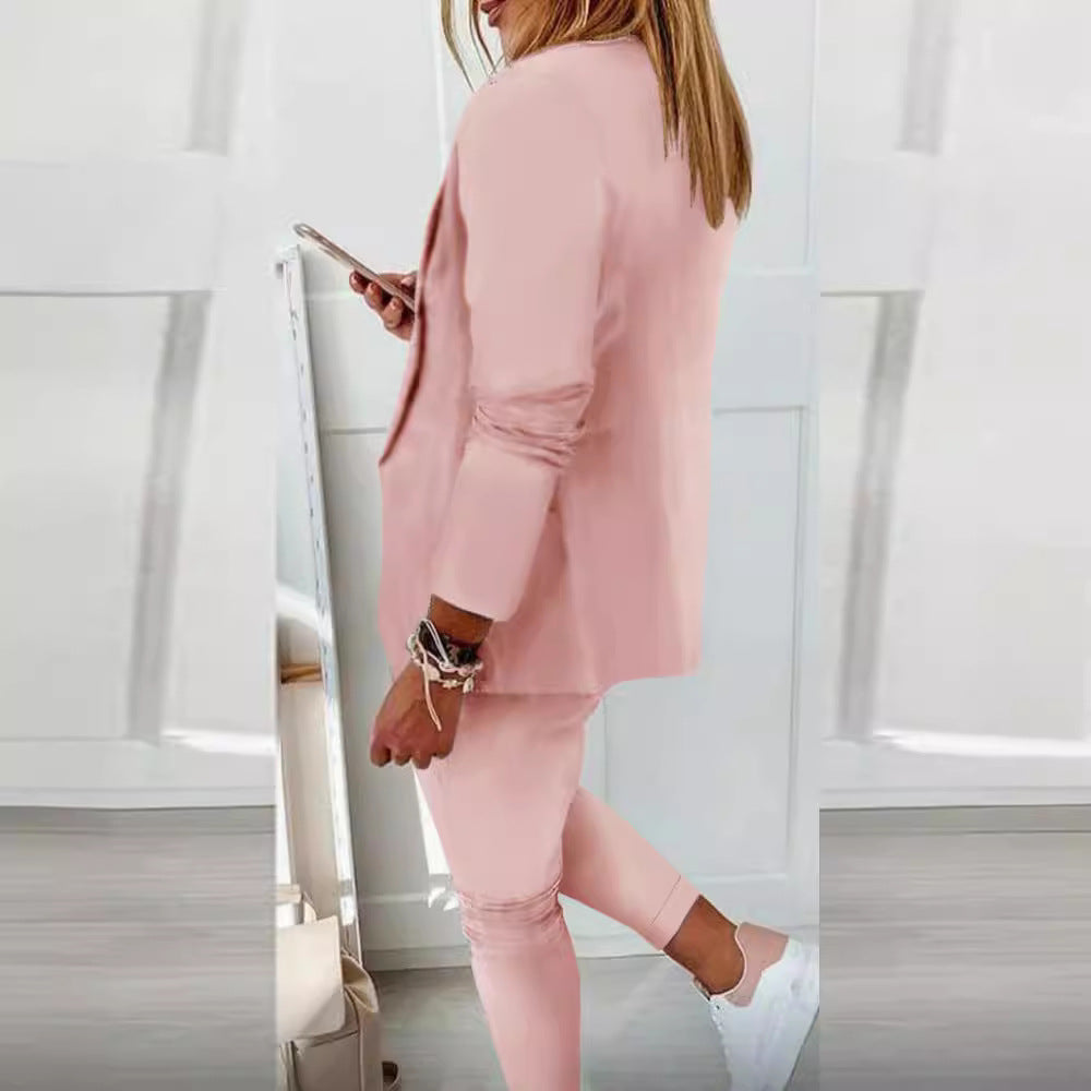 Damen nan zweiteiliges Blazer-Jogger-Set mit tailliertem Blazer und elastischer Bundhose Drune