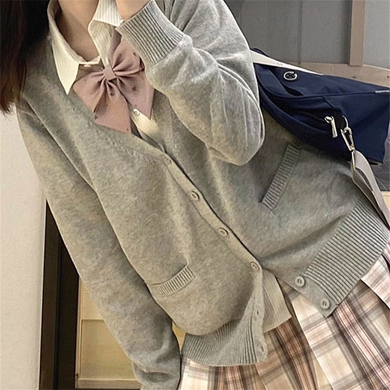 Damen College Strickjacke mit klassischem Kragen und dekorativem Schleifen-Design Drune