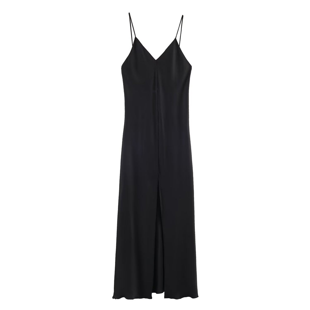 Damen elegantes Maxikleid mit schickem V-Ausschnitt und seitlichem Schlitz Drune