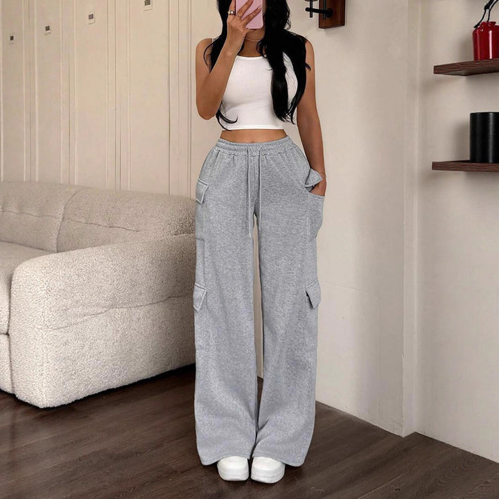 Damen lässige Cargo-Hose mit weitem Bein und praktischen Taschen Drune