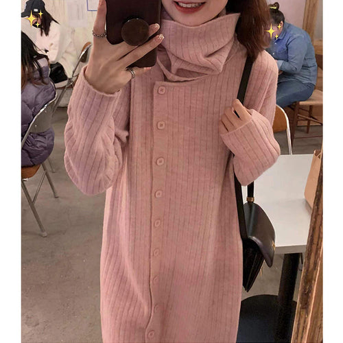 Damen Strickkleid mit hohem Kragen und Knopfverschluss Drune