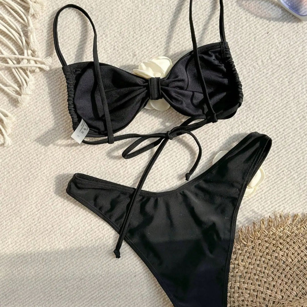 Damen Eleganter Bikini mit Blumenapplikation Drune