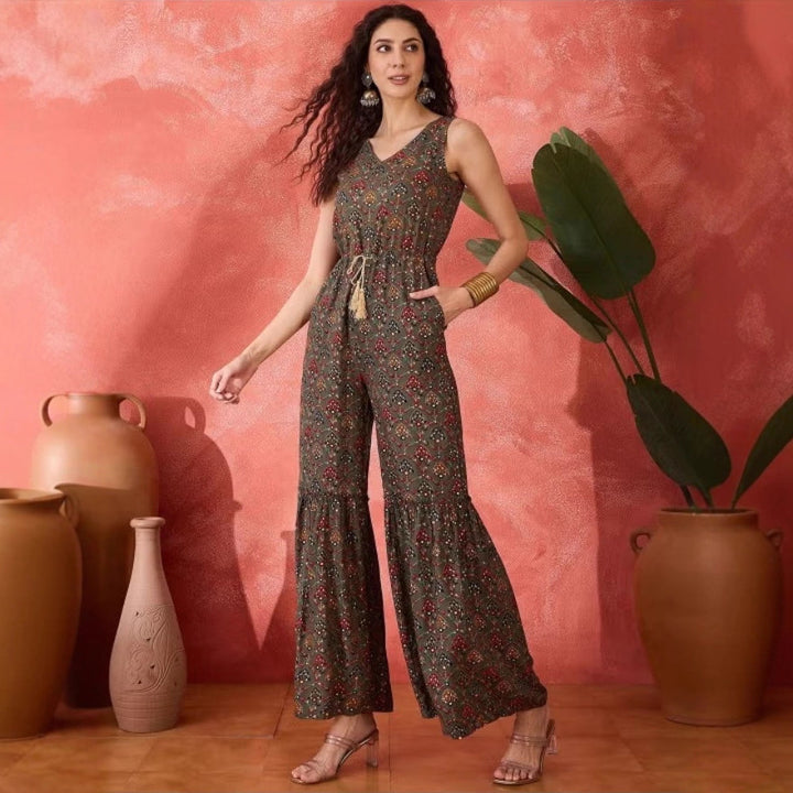 Damen Vintage-inspirierter Jumpsuit mit weitem Bein und Taillierung Drune