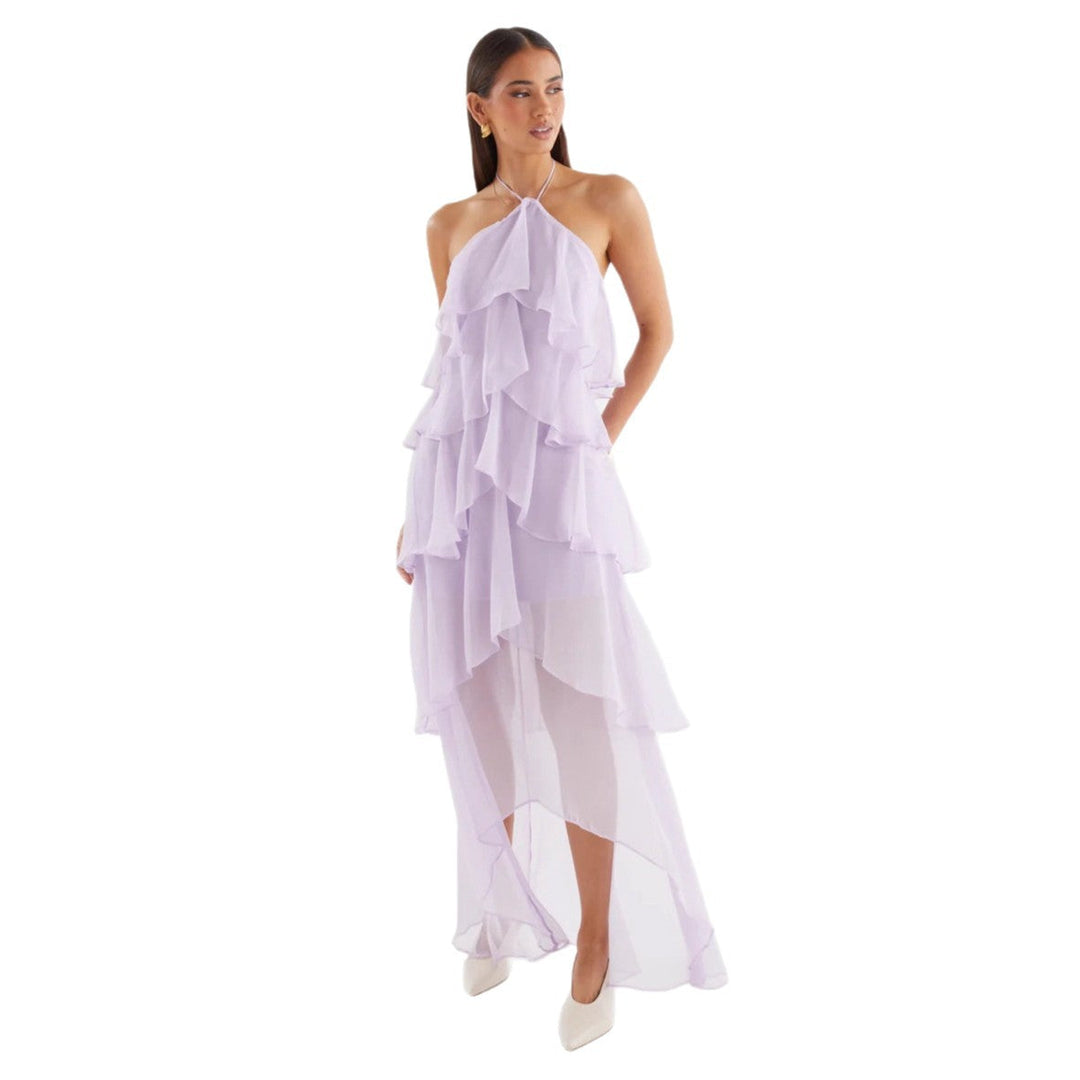 Damen Chiffon Maxikleid mit mehrschichtigen Rüschendetails Drune