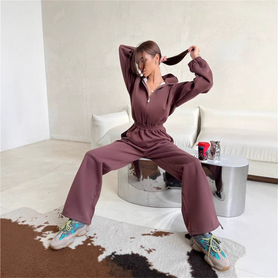 Damen Fleece-Langarm-Set mit hohem Kragen und weitem Schnitt Drune