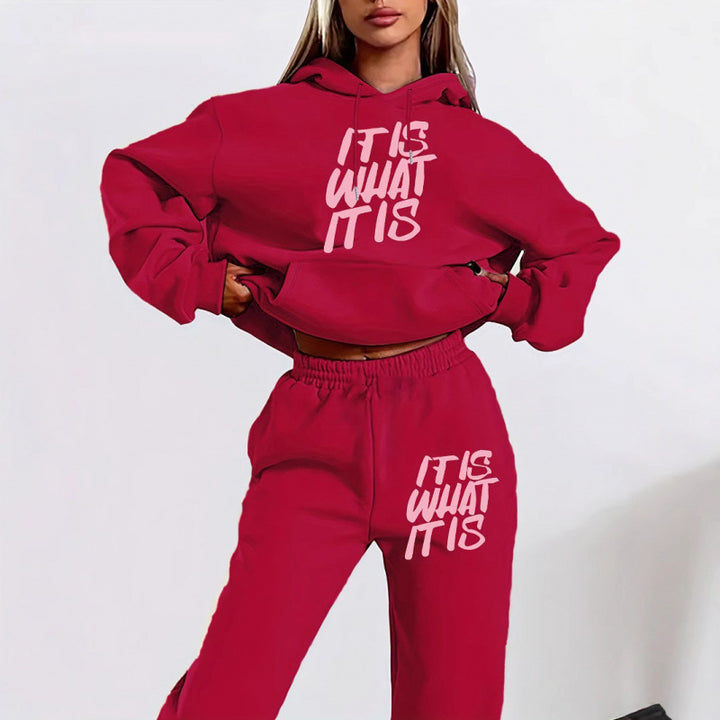 Damen Freizeit-Hoodie und Jogginghose Set mit inspirierendem Schriftzug Drune