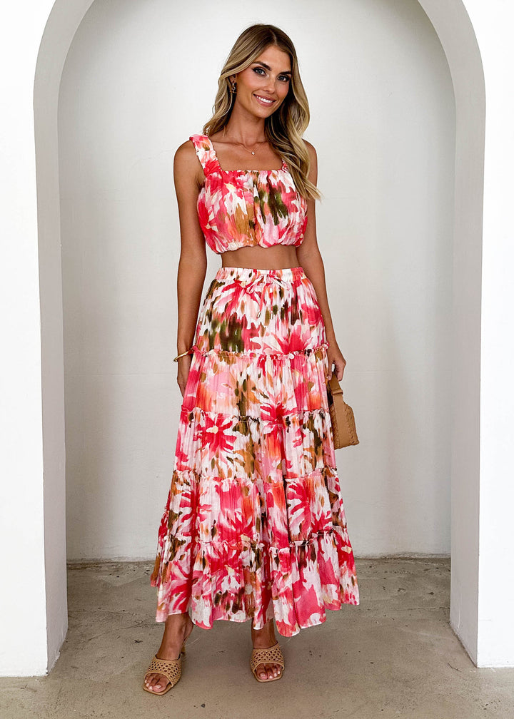 Damen Maxikleid mit luftiger Bluse und voluminösem Rock Drune