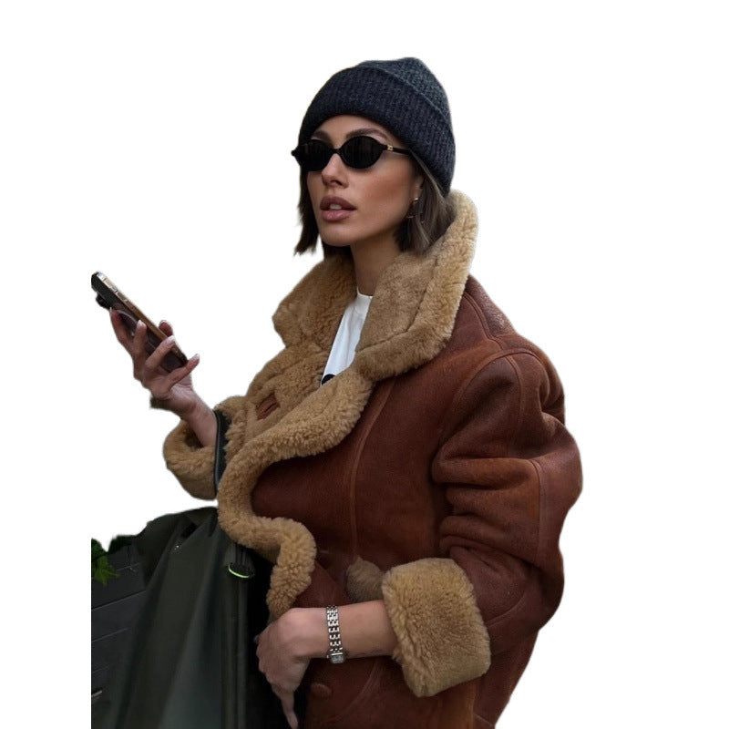 Damen Kunstfell-Lederjacke mit lässigem Oversized-Schnitt Drune