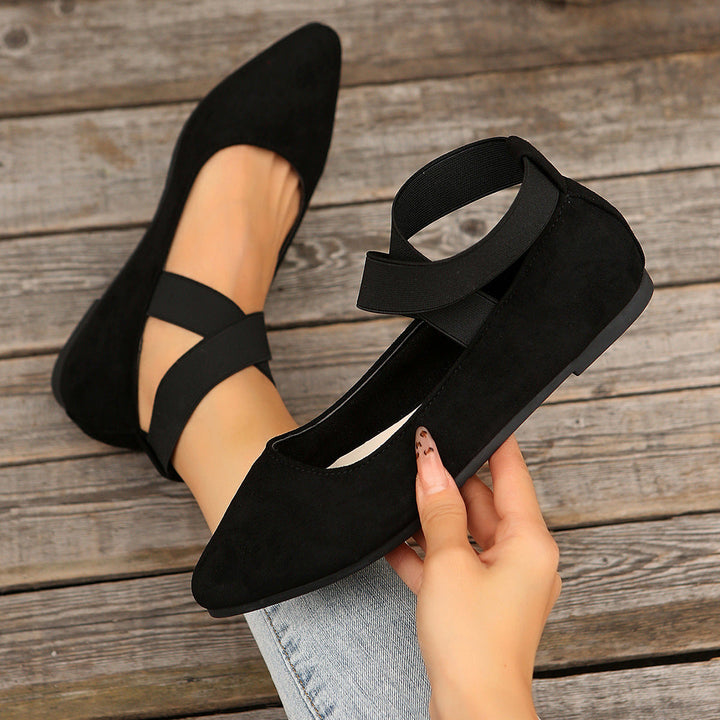Damen Ballerina-Schuhe mit elastischen Kreuzbändern und rutschfester Sohle Drune