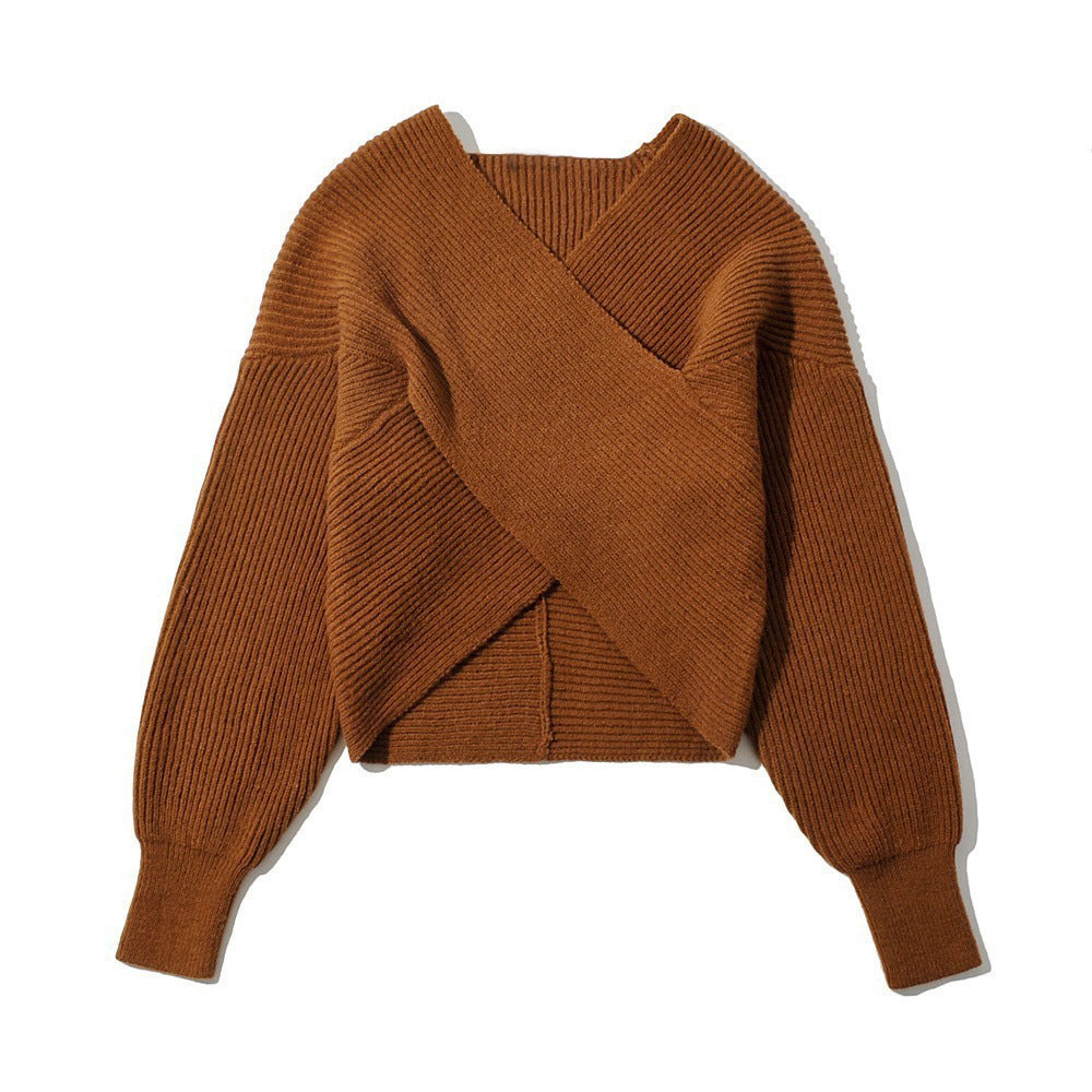 Damen cropped Wickelpullover aus strukturiertem Material Drune