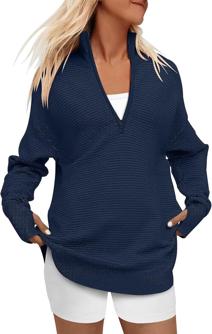 Damen Hochwertiger Reißverschluss Pullover mit strukturiertem Design Drune