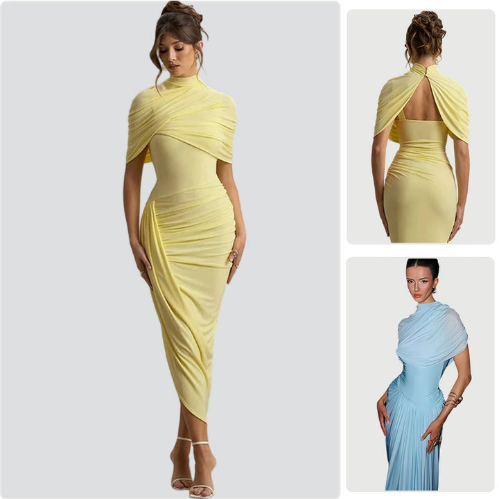 Damen Elegantes Maxikleid mit asymmetrischem Oberteil und sanften Drapierungen Drune
