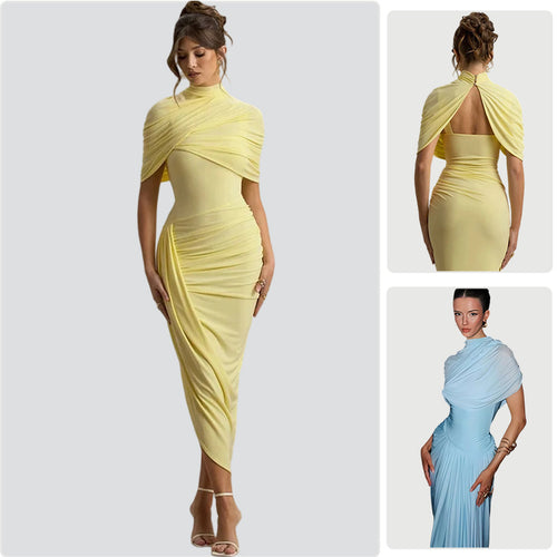 Damen Elegantes Maxikleid mit asymmetrischem Oberteil und sanften Drapierungen Drune