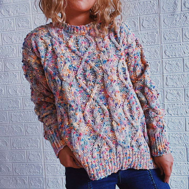 Damen Grob gestrickter Pullover mit buntem Strickmuster Drune