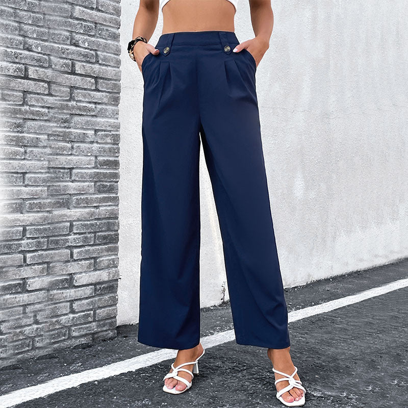 Damen Weite Hose mit stilvollem hoher Taille und eleganten Knopfdetails Drune
