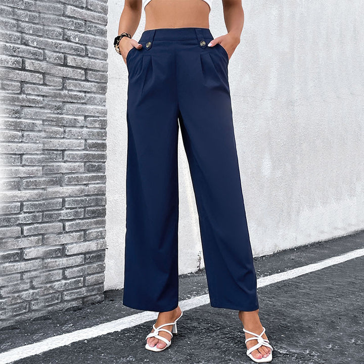 Damen Weite Hose mit stilvollem hoher Taille und eleganten Knopfdetails Drune