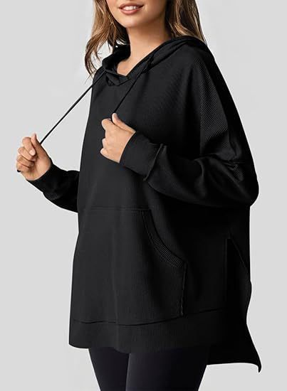 Damen Oversized Kapuzenpullover mit praktischen Eingrifftaschen und hochwertigem Strukturstoff Drune