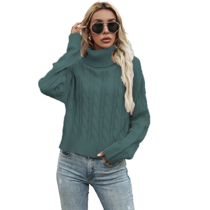 Damen Grobstrickpullover mit hohem Kragen und Zopfmuster Drune