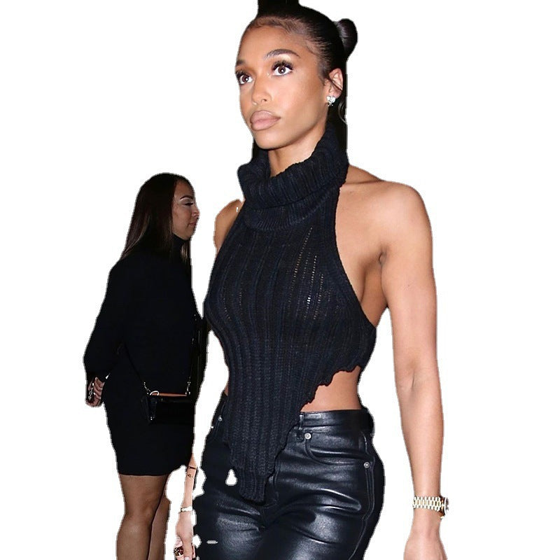 Damen cropped Stricktop mit hohem Kragen Drune