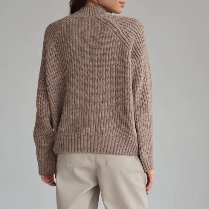 Damen Strickpullover mit hohem Kragen und strukturiertem Muster Drune
