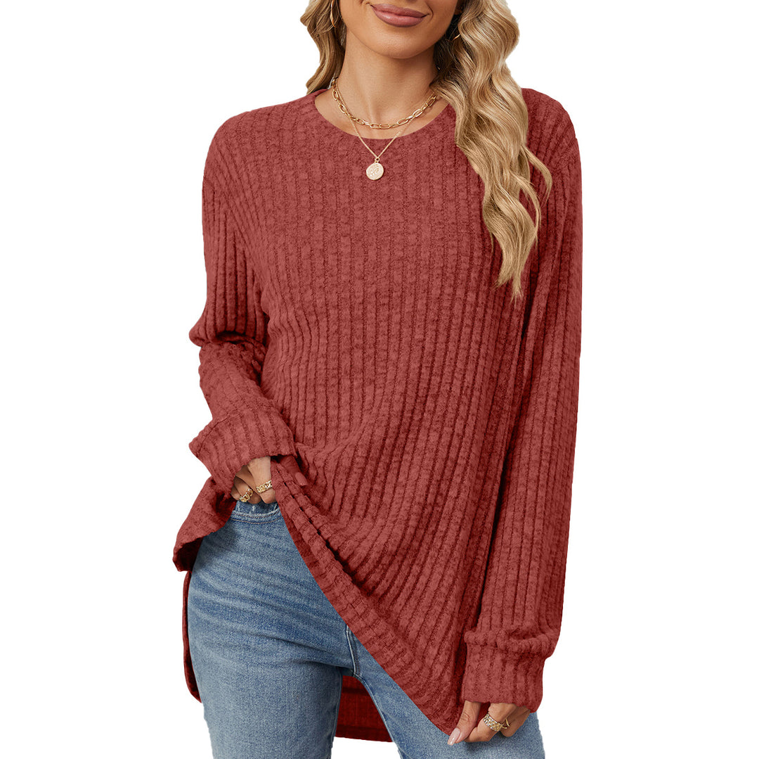 Damen lässiges Longsleeve Oberteil mit modischem Rippmuster und lockerer Passform Drune