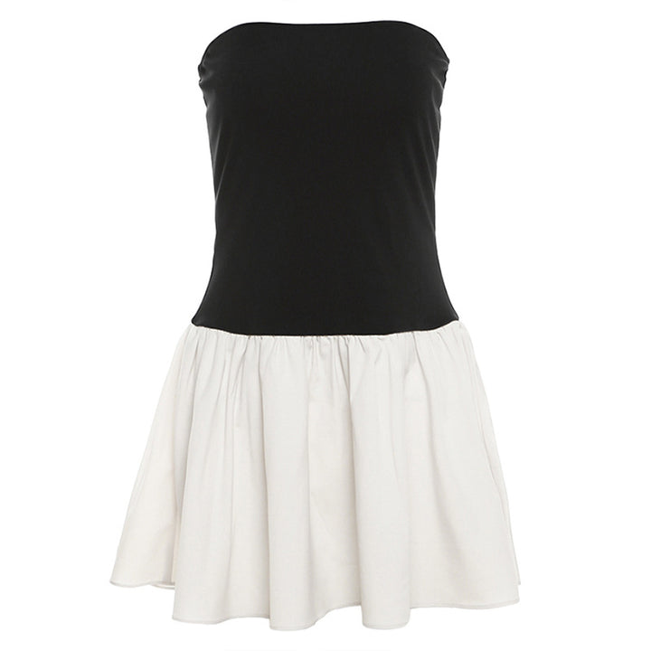 Damen Doppellagiges Wickelkleid mit trägerlosem Oberteil und fließendem Rock Drune