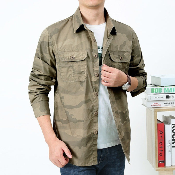 Herren nan militärisch inspiriertes Overshirt aus Baumwollmix mit Tarnmuster, Klappbrusttaschen und regular fit Drune
