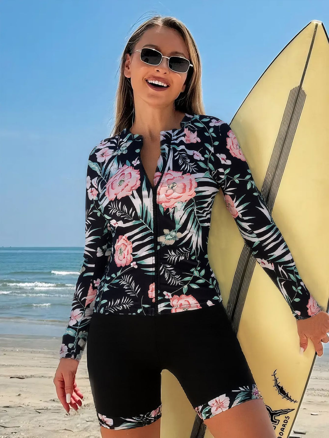 Damen Langarm Surfanzug mit floralem Design Drune
