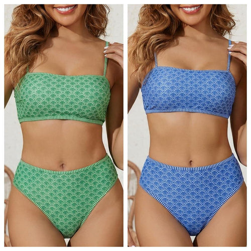 Damen Hochgeschnittenes Bikini-Set mit schlichtem Oberteil und elastischem Bund Drune