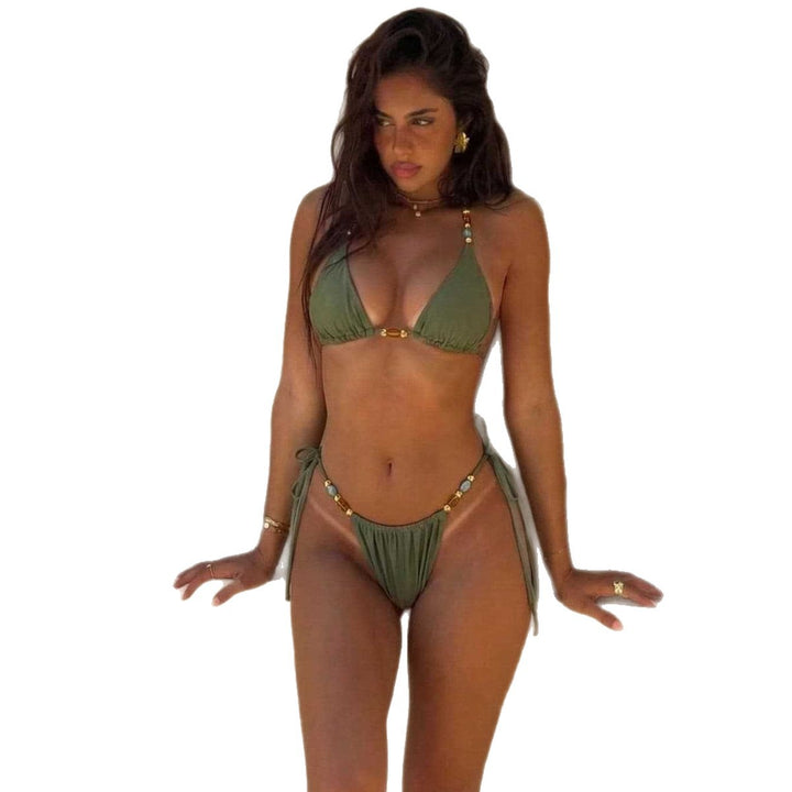 Damen Triangel-Bikini mit buntem Schmuckdetail Drune