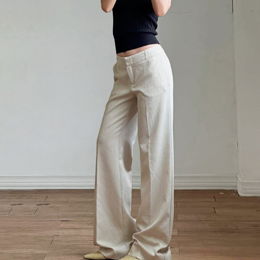 Damen weite Business-Hose mit hohem Bund und eleganten Taschen Drune
