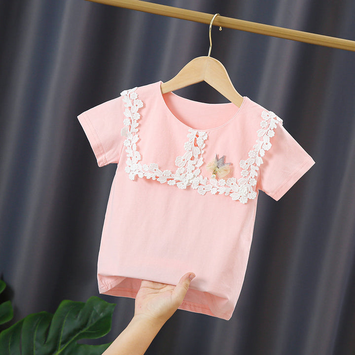 Mädchen T-Shirt mit eleganter Spitzenverzierung Drune