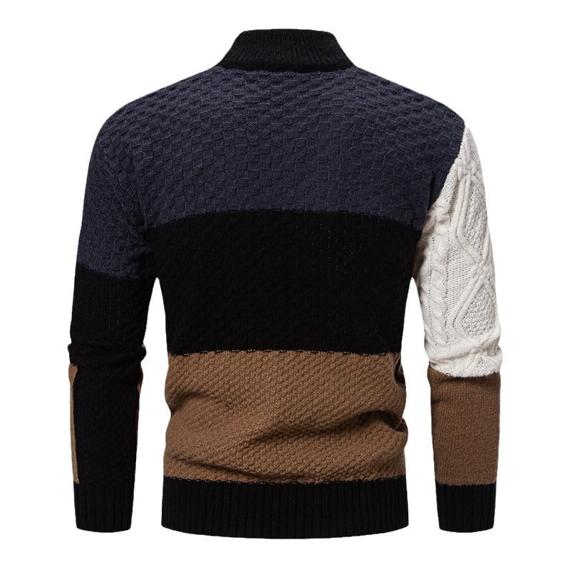 Herren modischer Rollkragenpullover mit modernem Zopfmuster und Farbblockdesign Drune