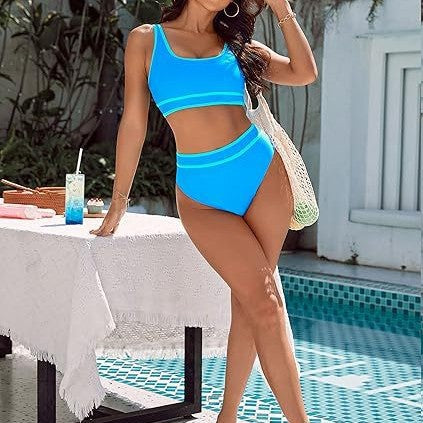 Damen Sportlicher Hochgeschnittener Bikini Drune