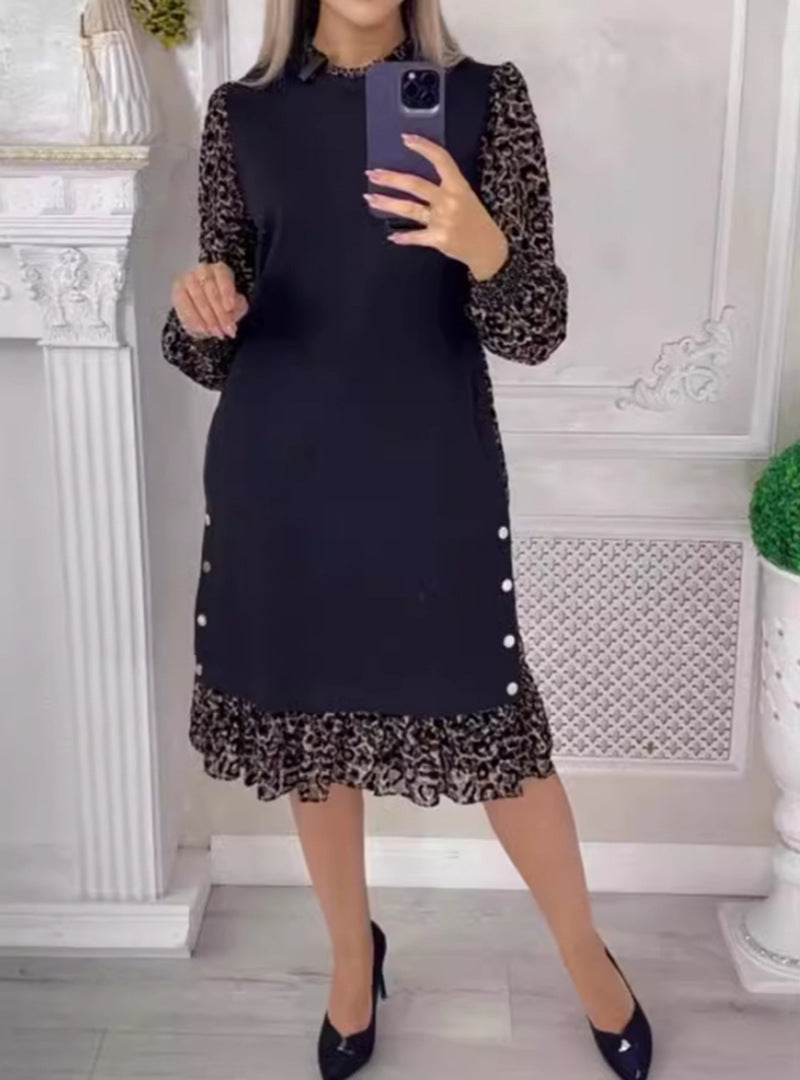 Damen Elegantes Kleid mit einzigartigen Rüschendetails und Knopfverzierung Drune