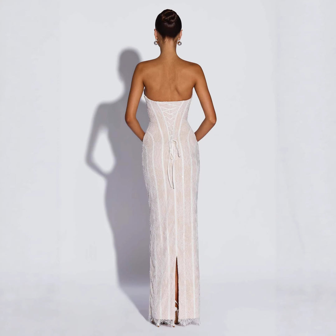 Damen Hochzeitskleid mit elegantem trägerlosen Design und luxuriösem Tüllabschluss Drune